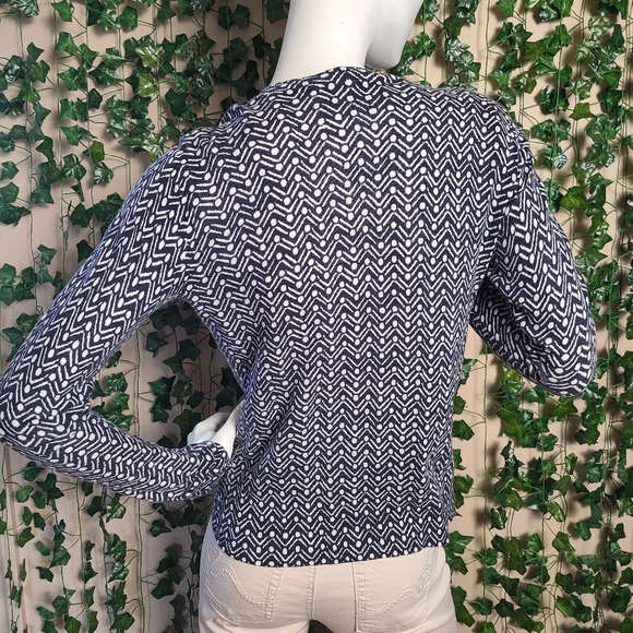 Ann Taylor Loft Women's Zig Zag Polka Dot Black White Button-Up Cardigan - Picture 4 of 13